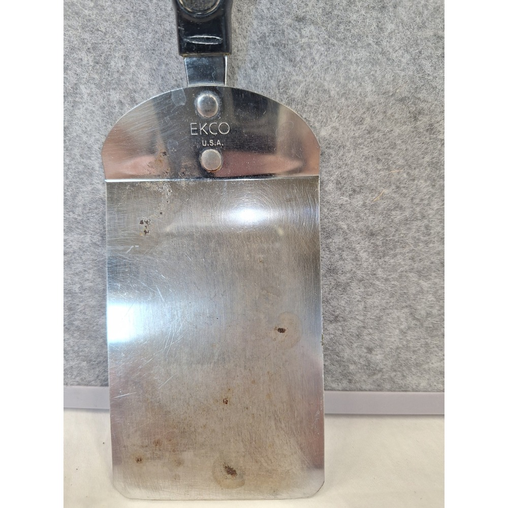 Vintage EKCO USA Stainless Steel Spatula Black Handle Solid Turner Kitchen Tool